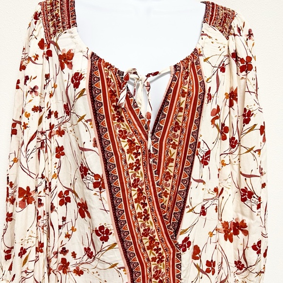 Cato Womens Plus Red Cream Floral Bohemian Long Sleeve Draped Blouse Size 26/28W - Picture 4 of 7